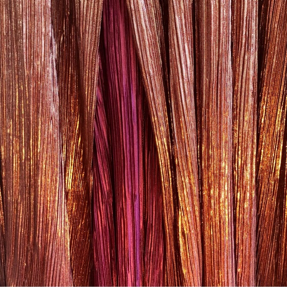 EVA MENENDEZ Metallic Bronze halter top midi Dress Sleeveless Spaghetti straps - Picture 7 of 16